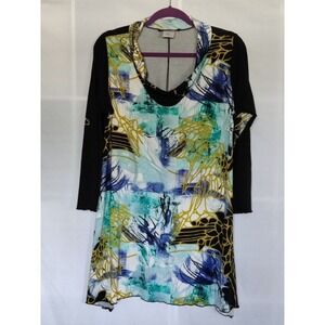 Carol Turner Black Abstract‎ Print Tunic Top Women Medium Long Sleeve